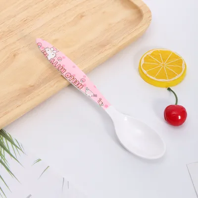 Melamine Anti-fall Plastic Long Handle Spoon Cute Cartoon Dessert Spoon Creative Childrens Spoon for Kindergarten Baby Eating