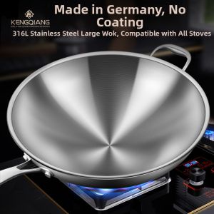 RONGCHUAN | Non-coated Home Use Wok Round Bottom Suitable for Gas and Induction Stoves