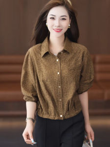 Fashionable Long Sleeve Short Shirt Womens Loose Style Korean Version Breathable Polyester Fiber Commute Wind POLO Collar Button up