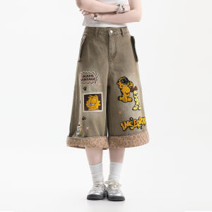 zuocisankon | American Street Style Leopard Cartoon Design Jeans Shorts