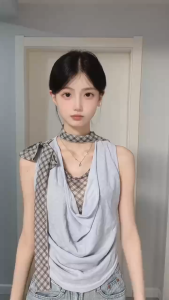 KimiB พร้อมส่ง🐳✨เสื้อครอปสีฟ้ เสื้อ2ชิ้นติดกัน เสื้อแขนกุด มีสายผูกคอ ทรงปล่อย ดูแพง สไตล์เกาหลี สาวแซ่บY2K ชุดไปเที่ยว