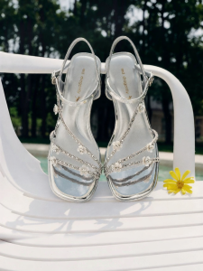 Reddragonfly | Silver Womens Sandals Coarse Heel