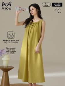 MiiOW | Váy ngủ không tay mùa hè MiiOW Pure Color dành cho nữ có đệm ngực Váy vest mỏng giản dị Quần áo mặc nhà bằng polyester