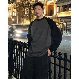 Vibe Simple Basic Pure Color Raglan Long Sleeves T-shirt Men Autumn Leisure Easiest for Match Loose Heavy Weight 100% Cotton Coat