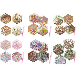 สติกเกอร์ติด3D 4ชิ้นสติกเกอร์ติดและซ้อนฉากห้องโดยสารน่ารักสติกเกอร์สำหรับสัตว์เลี้ยงสติกเกอร์ DIY ภาพซ้อนสำหรับเด็กผู้ใหญ่