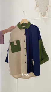 Lugina Shirt - Kemeja Wanita Two Tone Kekinian Atasan Wanita Oversize