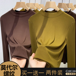 Small Stand Collar Bottoming Shirt Women Modal Inner wear Texture Long sleeves Shirt Women clothes Spring Autumn and Winter Fleece-lined Slimming Top