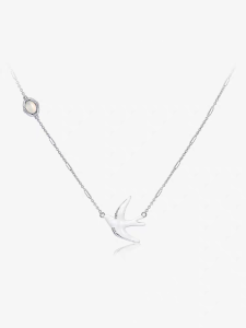 Elegant White Agate Enamel Bird Necklace Versatile Fashionable Alloy Cross Chain  out Original Design Silver Plated Jewelry