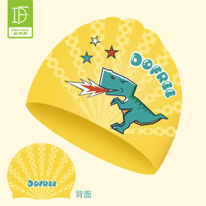 Duo Fanlin Kids Swimming Cap Girl Waterproof Ear Protection Cute Comfortable Fit Print Silicone Plus Size Swimming Cap