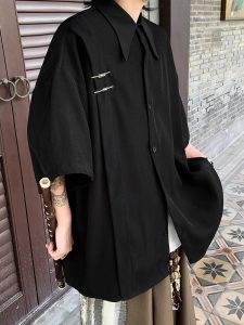 เสื้อเชิ้ตแขนสั้นผ้าไหมน้ำแข็งสไตล์จีนใหม่สำหรับผู้ชาย ทรงหลวม บาง ลำลอง เสื้อเชิ้ตผ้าไหมจีนทรงหลวม เสื้อเชิ้ตแฟชั่นฤดูร้อน