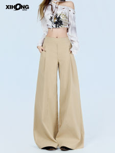 Quần Ống Rộng Cạp Cao Màu Kaki Cho Nữ Mùa Thu 2025 Phong Cách Mới Rộng Rãi Thoải Mái Dài Đến Sàn Quần Ống Rộng