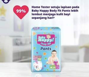 Baby Happy Pants Popok Perlengkapan Bayi M(5-12)kg Kurangi Risiko Alergi Pada Kulit Bayi Isi 32 Buah