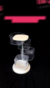 Mall Perabot | Rak Penyimpanan Ikat Rambut Mini 360 Derajat | Rak Susun Tingkat Akrilik Pattern Garis Transparan Aestetik | Tempat Simpan Barang Multifungsi