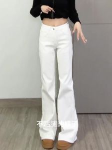 Loose Womens Bell Bottom Jeans Low Waist Spring Autumn White Denim Pants Comfortable Fit Flared Leggings Korean Style