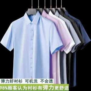 Big Sale Leak-Picking Export Withdraw from Cupboard Ice Silk Shirt Mens Summer Casual Fancy Handsome Cool Feeling Business Pure Color Shirt