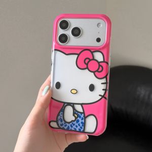 Sanrio | Cute IMD Posture Hollow Hello Kitty Phone Case For iphone 17 16 15 Pro Max Y2K Cartoon Shockproof Bumper Acrylic Hard Back Cover