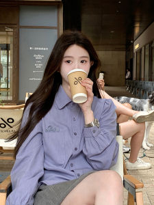 เสื้อเชิ้ตผู้หญิงสไตล์ฝรั่งเศส ทรงหลวม แขนยาว ปกปิดไหล่ ลายดอกไม้ 3 มิติ ทรงหลวม สไตล์ลำลอง ฤดูใบไม้ผลิและฤดูใบไม้ร่วง