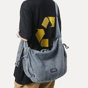 Retro Large Capacity Washed Denim Shoulder Bag Simple Crossbody for Men And Women Students Commuting Dumpling Bag