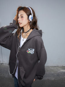 เสื้อสเวตเตอร์มีฮู้ดแบบมีซิปสำหรับผู้หญิง ทรงหลวม แขนยาว ปกติ ฤดูใบไม้ร่วง 2024 คอกลม ปกติ เสื้อคลุมคาร์ดิแกน