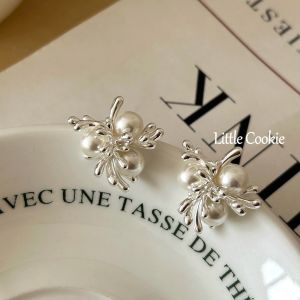 French Vintage Firework Pearl Stud Earrings Women Luxury Feelings No Piercing Clip-On Earrings Fashion Jewelry Accessories