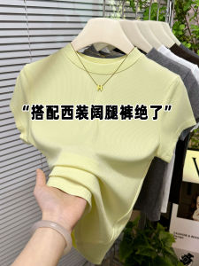 เสื้อยืดคอกลมแขนสั้นทรงเข้ารูปสำหรับผู้หญิง สีดำ ทรงพอดีตัว เสื้อเชิ้ตสไตล์ยุโรป แขนกระดิ่ง ทรงเข้ารูป ฤดูร้อน 2025