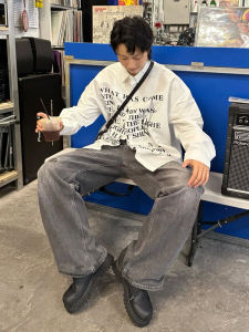 Loose Fit Long Sleeve Mens Shirt Vintage Streetwear Printed Thin Casual Outerwear Trendy Spring Autumn Wear for Teens