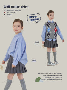 Spring New Style Kids Casual Shirt Girls Doll Collar Clothes Baby Versatile Fresh Match All Seasons Long Sleeve White Shirt