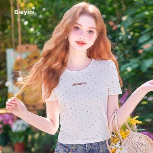 HEYINI | Áo Thun Tay Ngắn Cổ Tròn Ôm Dáng