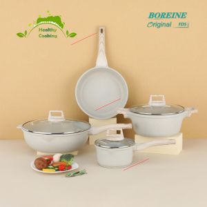 BOREINE Non stick pan cookware set(4 types of pots) Frying Pan /Wok/Soup Pot/Milk Pot Induction stove