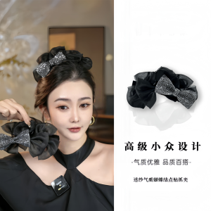 Elegant Black Butterfly Knot Hair Claw Customizable Luxury Transparent Handmade Hairpin Versatile Hair Accessory