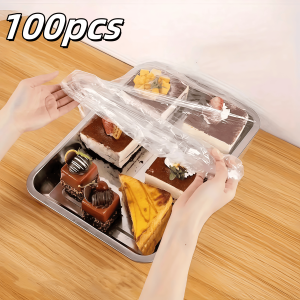 100pcs Reusable PE Elastic Food Covers - Stretchable Plastic Lids for Bread Fruits Snacks | Durable Transparent Seal