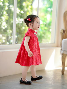 ชุดราตรีเด็กผู้หญิงอายุ 1 ปี ชุดเจ้าหญิงสีแดง ชุดเด็กสไตล์จีนใหม่ ชุดเด็กผู้หญิง ชุดกี่เพ้าเด็กผู้หญิง