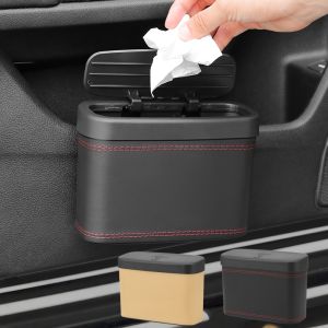 Multi-functional car press-down storage box PU leather vehicle trash can seat back and door hanging storage box press-down