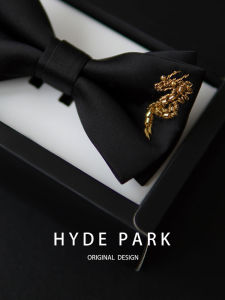 Hyde Park Dragon Wedding Tie Black Gold Dragon Embroidery Luxury Grooms Necktie Korean Style Solid Color Gift Box Packaging