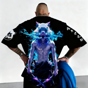 Bandai | Demon Slayer Anime Print Pure Cotton Short-sleeved 2025 Mens and Womens Loose Sporty Summer Fashion Round-neck T-shirt