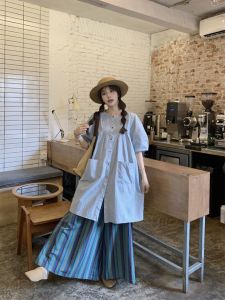 Japanese Retro Loose Puff Sleeve Dress Set