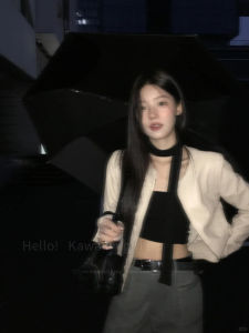 Minimalist Black Silk Scarf for Women Narrow Long Strip INS Spicy Girl Versatile High-End Feelings Neck Warmer Korean Style