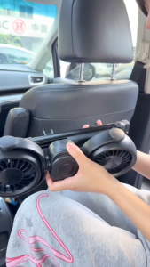 OATSBASF 360° Rotation Dual-Head Fan Car Headrest 3 Speeds Cooling Fan with Adjustable Rod Magnetic Phone Holder