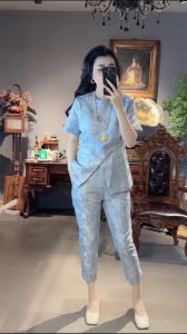 High-End Fashion Set 2025 Summer New Chinese Style Retro Embroidery Short Sleeve Womens Top plus Nine-Piece Pants