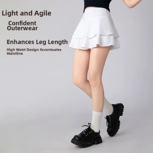 High Waist Double Layered A-Line Preventing Expose Short Skirt