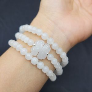 Chuỗi 3V Bạch Ngọkc Mix Cỏ 4 Lá Bạch Ngọkc Bi Ag - Phong Thủy TUDO