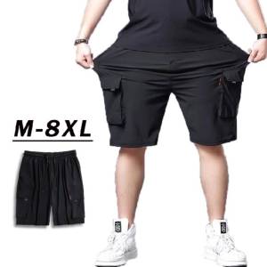【Plus Size】40-130KG Men Big Large Size Oversized Cargo Shorts Male Stretch Wide Leg Black Casual Slim Fit Multi Pocket Short