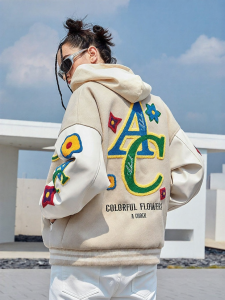 A chock | Floral Embroidered Velour Jacket Single Button