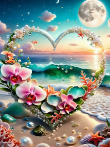 Bộ Tranh Kim Cương Thêu Tranh Phong Cảnh Huacan Seaside Heart Flower 2026 Mới Về Đầy Đủ Dụng Cụ Quà Tặng Kèm Kim Cương Vuông & Tròn