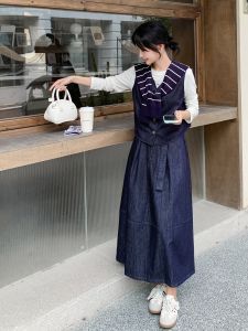 La Chapelle Korean Style Three Piece Set Striped Wrap Vest Mini Skirt Womens Autumn Fashion Outfit Casual Versatile Ensemble