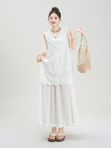 Nurture One | White Hollow Out Embroidered Sleeveless Dress Summer Resort Style
