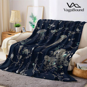 Navy Jellyfish Art Flannel Blanket Warm Soft Halloween Christmas Decorative Couch Warm Cozy All-Season Gift