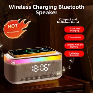 JINFI | Wireless Charging Bluetooth Speaker Alarm Clock Desk Decor Ambient Bedside Night Light Breathing Light