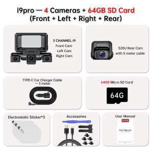 XUOIB I9pro 360° 4CH Dashcam Car 4k Front Camera 4" Touch Screen WiFi GPS Night Vision DVR Support 24H Parking Monitor&256Gmax