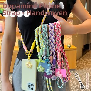 Dopamine Style Handmade Weave Ins Wind Contrast Color Phone Strap